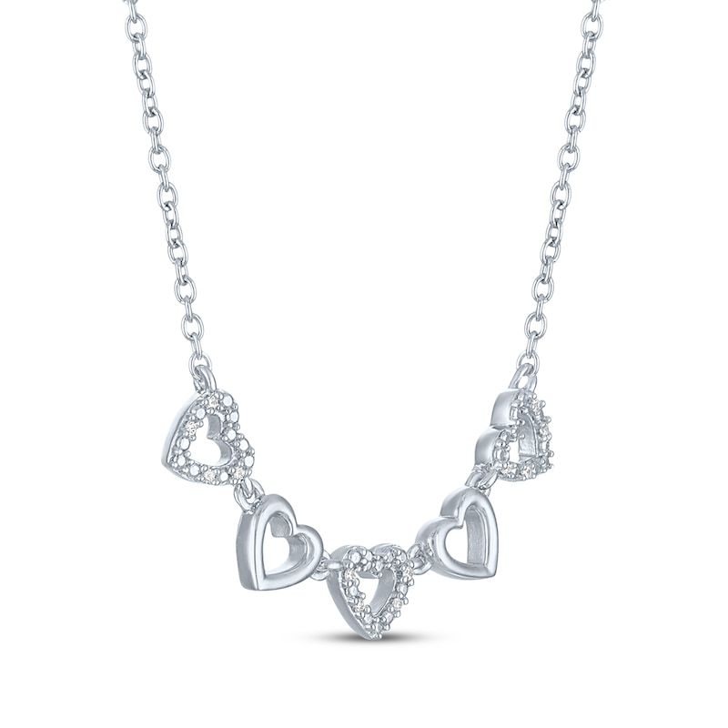 Main Image 3 of Diamond Accent Alternating Hearts Necklace Sterling Silver 18&quot;