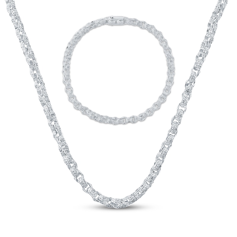 Main Image 1 of Men's Diamond Chain Link Necklace & Bracelet Gift Set 2-7/8 ct tw Sterling Silver