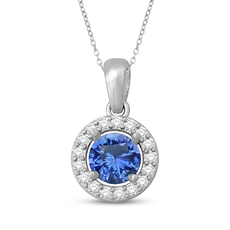 Main Image 1 of Tanzanite & White Topaz Halo Necklace Sterling Silver 18&quot;