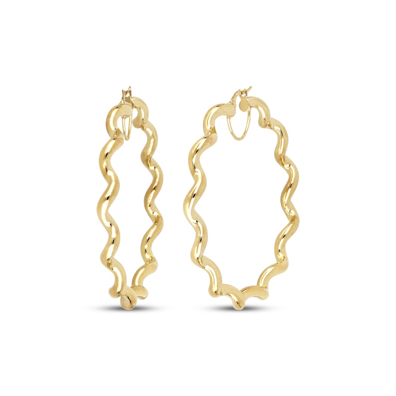 Main Image 1 of Wavy Hoop Earrings 40mm 10K Yellow Gold