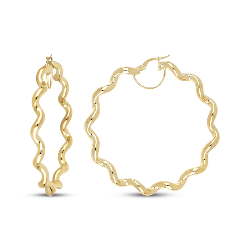 Main Image 3 of Wavy Hoop Earrings 40mm 10K Yellow Gold