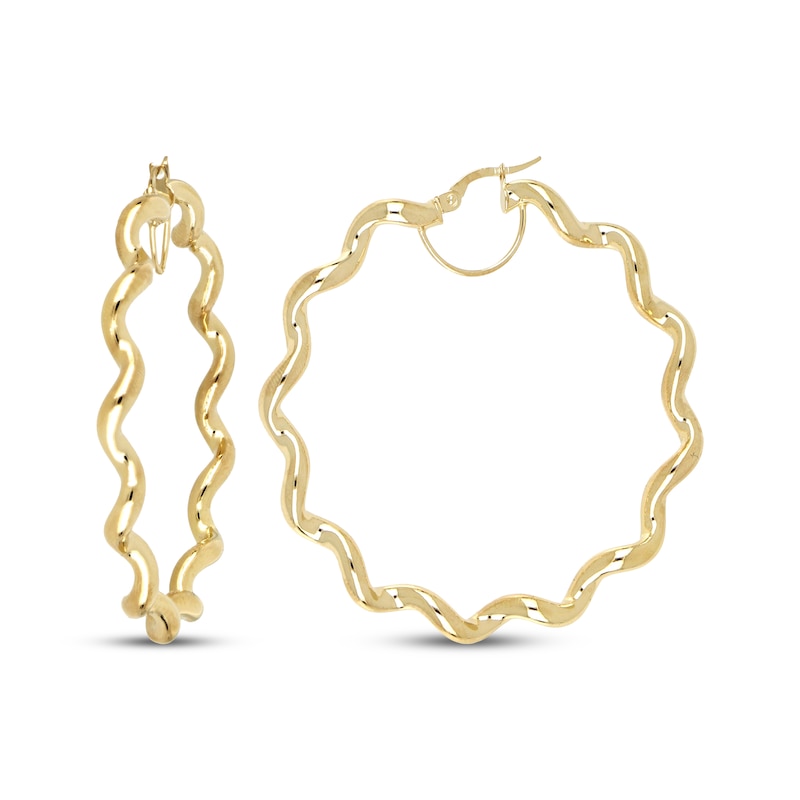 Wavy Hoop Earrings 60mm 10K Yellow Gold