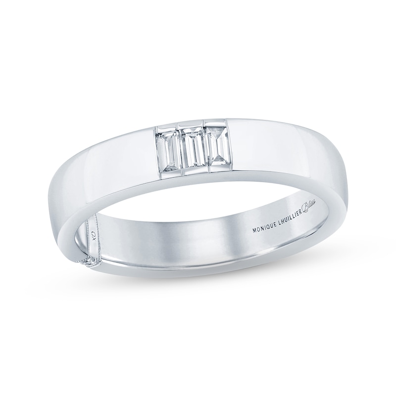 Main Image 1 of Previously Owned Monique Lhuillier Bliss Men's Diamond Wedding Band 1/4 ct tw Baguette & Round-cut 18K White Gold