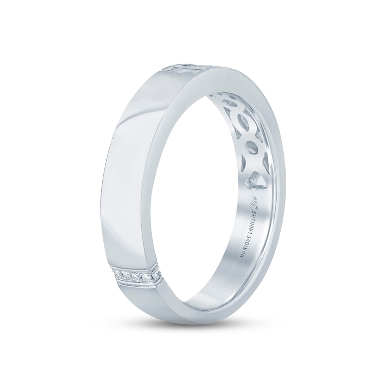 Main Image 2 of Previously Owned Monique Lhuillier Bliss Men's Diamond Wedding Band 1/4 ct tw Baguette & Round-cut 18K White Gold