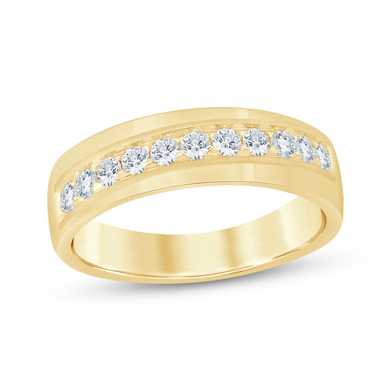 Main Image 1 of Previously Owned Men's Diamond Diagonal Row Wedding Band 1/2 ct tw 10K Yellow Gold