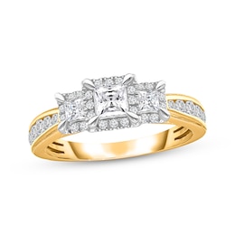 Previously Owned Memories Moments Magic Three-Stone Diamond Engagement Ring 1 ct tw Princess/Round 14K Yellow Gold