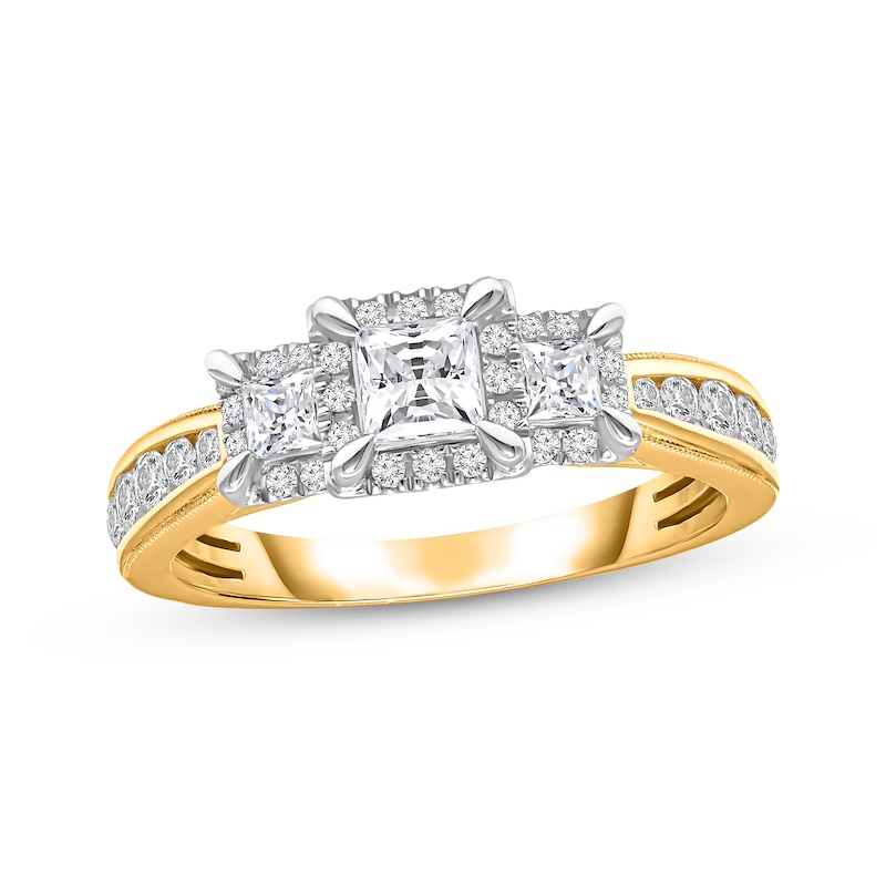 Previously Owned Memories Moments Magic Three-Stone Diamond Engagement Ring 1 ct tw Princess/Round 14K Yellow Gold