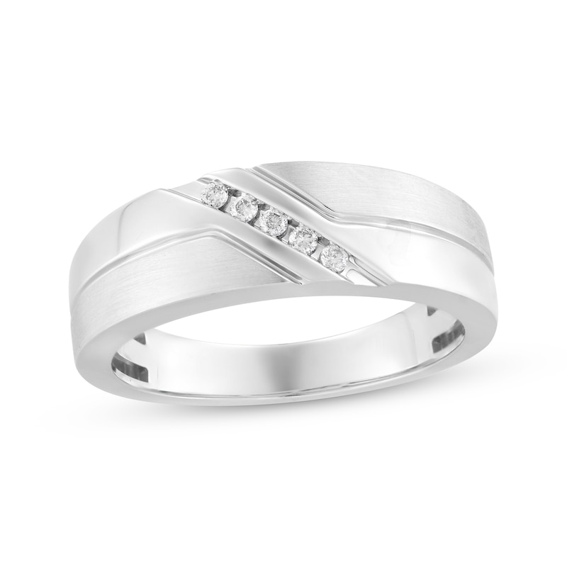 Main Image 1 of Previously Owned Men's Diamond Diagonal Wedding Ring 1/15 ct tw 10K White Gold