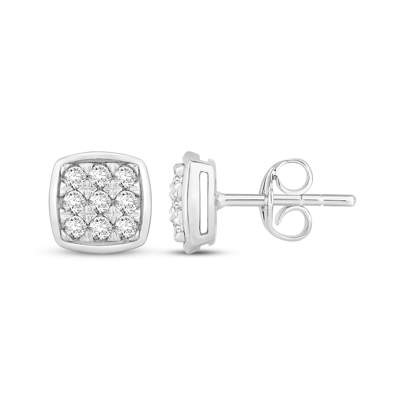 Main Image 1 of Previously Owned Multi-Diamond Center Square Stud Earrings 1/2 ct tw 10K White Gold