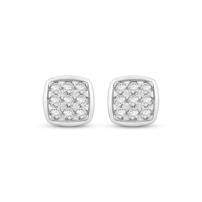 Main Image 2 of Previously Owned Multi-Diamond Center Square Stud Earrings 1/2 ct tw 10K White Gold