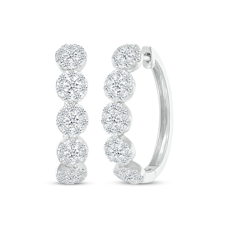 Main Image 1 of Previously Owned Diamond Halo Hoop Earrings 1 ct tw 10K White Gold