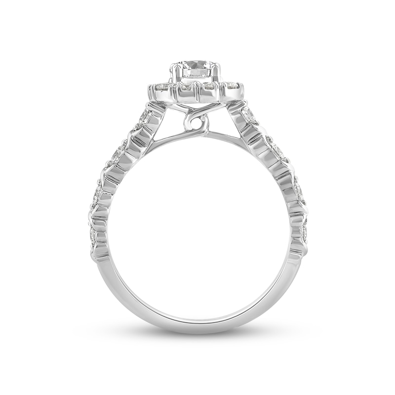 Main Image 3 of Previously Owned Diamond Halo Engagement Ring 1 ct tw Round-cut 14K White Gold