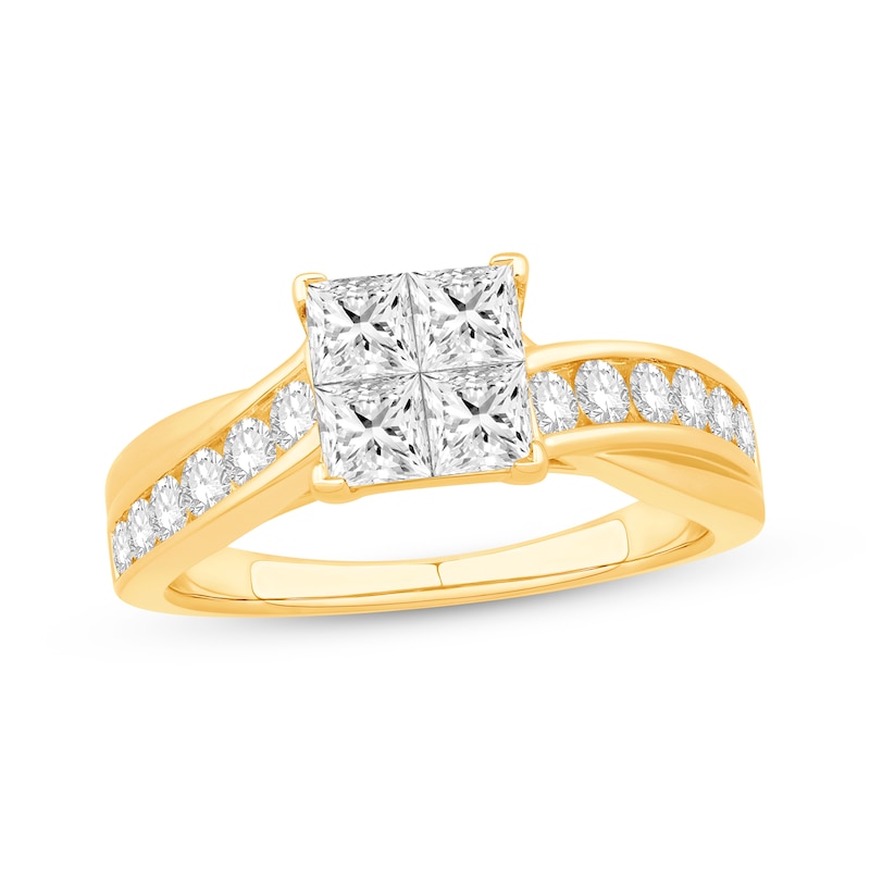 Main Image 1 of Previously Owned Princess-Cut Quad Diamond Engagement Ring 1-1/2 ct tw 14K Yellow Gold