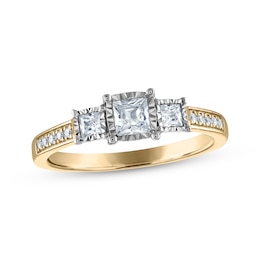 Previously Owned Memories Moments Magic Princess-Cut Diamond Three-Stone Engagement Ring 1/2 ct tw 10K Two-Tone Gold