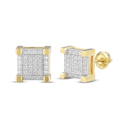 Previously Owned Men's Multi-Diamond Square Stud Earrings 1/4 ct tw 10K Yellow Gold