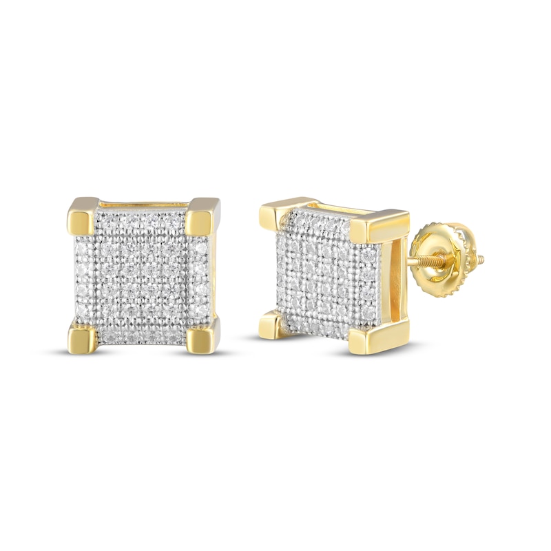 Main Image 1 of Previously Owned Men's Multi-Diamond Square Stud Earrings 1/4 ct tw 10K Yellow Gold