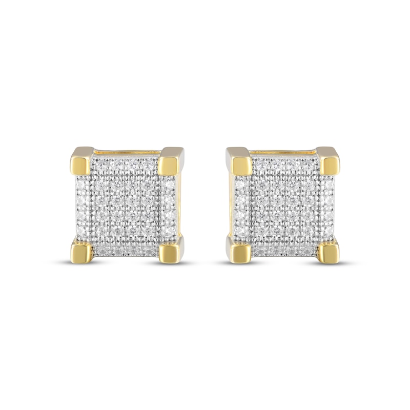 Main Image 2 of Previously Owned Men's Multi-Diamond Square Stud Earrings 1/4 ct tw 10K Yellow Gold