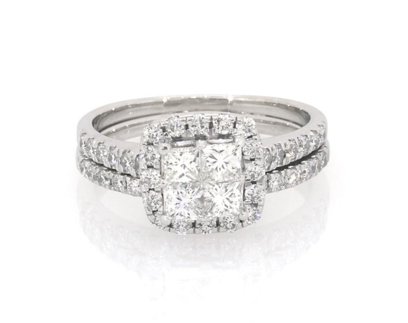 Main Image 1 of Previously Owned Diamond Bridal Set 1-1/8 ct tw Princess-cut 14K White Gold Size 6.5