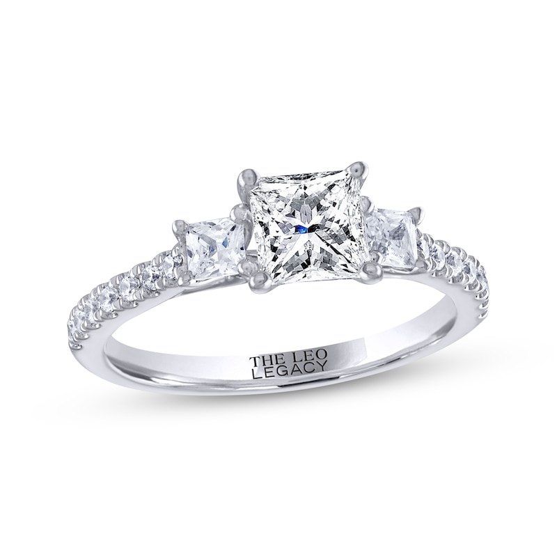 Main Image 1 of Previously Owned THE LEO Legacy Lab-Grown Diamond Princess-Cut Three-Stone Engagement Ring 1-1/2 ct tw 14K White Gold