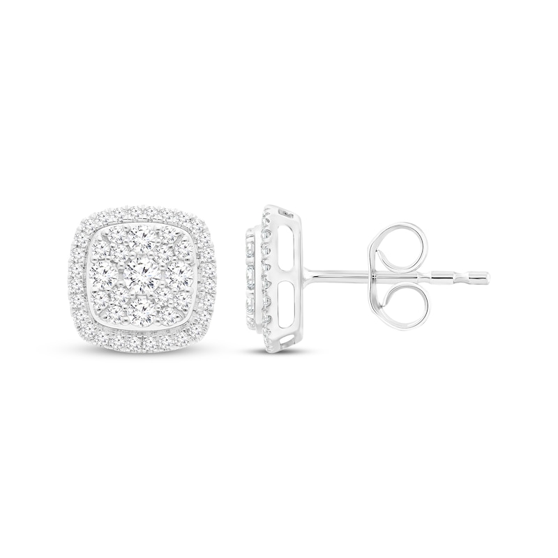 Main Image 1 of Previously Owned Lab-Grown Diamonds by KAY Composite Cushion-Frame Stud Earrings 2 ct tw 10K White Gold