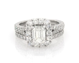 Previously Owned Neil Lane Emerald-Cut Diamond Halo Bridal Set 2-1/6 ct tw 14K White Gold Size 3.5