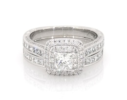 Previously Owned Neil Lane Princess-Cut Diamond Double Halo Bridal Set 2-1/6 ct tw 14K White Gold Size 8