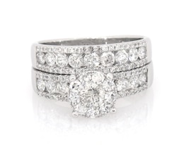 Previously Owned Round-Cut Diamond Halo Bridal Set 1-7/8 ct tw 14K White Gold Size 8