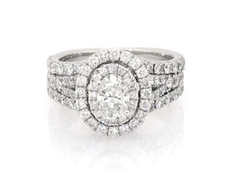 Previously Owned Neil Lane Oval-Cut Diamond Double Halo Bridal Set 1-7/8 ct tw 14K White Gold Size 5