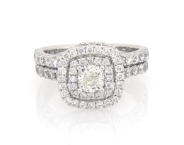 Previously Owned Neil Lane Cushion-Cut Diamond Double Halo Bridal Set 1-5/8 ct tw 14K White Gold Size 5.5