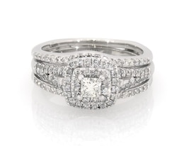 Previously Owned Princess-Cut Diamond Double Halo Bridal Set 7/8 ct tw 10K White Gold Size 6.75