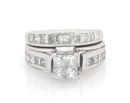 Previously Owned Princess-Cut Quad Diamond Bridal Set 1-3/8 ct tw 14K White Gold Size 5