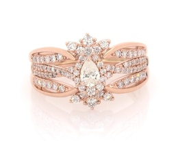 Previously Owned Pear-Shaped Diamond Bridal Set 7/8 ct tw 14K Rose Gold Size 7.75