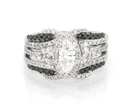 Previously Owned Marquise-Cut White & Black Diamond Halo Bridal Set 1-5/8 ct tw 14K & 18K White Gold Size 6.75