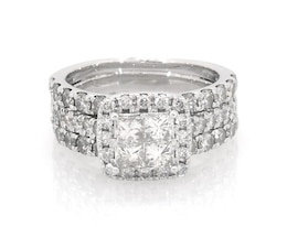 Previously Owned Princess-Cut Quad Diamond Halo Bridal Set 1-7/8 ct tw 14K White Gold Size 5.25