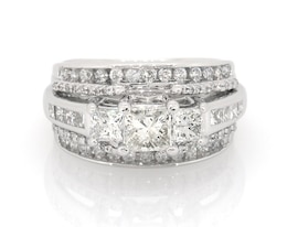 Previously Owned Princess-Cut Diamond Three-Stone Engagement Ring 1 7/8 ct tw 14K White Gold Size 6.5