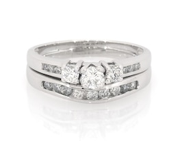 Previously Owned Round-Cut Diamond Three-Stone Bridal Set 5/8 ct tw 14K White Gold Size 8.5