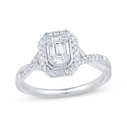 Previously Owned Baguette & Round-Cut Multi-Diamond Center Engagement Ring 1/3 ct tw 14K White Gold