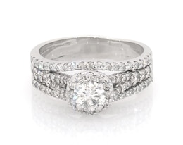 Previously Owned Round-Cut Diamond Halo Bridal Set 1-1/3 ct tw 14K White Gold Size 8.75