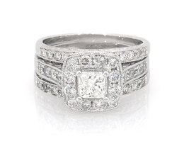 Previously Owned Princess-Cut Diamond Halo Bridal Set 1-7/8 ct tw 14K White Gold Size 8.75