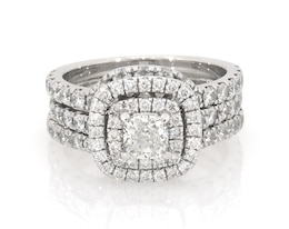 Previously Owned Neil Lane Cushion-Cut Diamond Halo Bridal Set 2 ct tw 14K White Gold Size 5.25