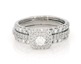 Previously Owned Round-Cut Diamond Cushion-Shaped Halo Engagement Ring 5/8 ct tw 14K White Gold Size 4.25