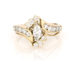 Previously Owned Marquise-Cut Diamond Bypass Bridal Set 7/8 ct tw 14K Yellow Gold Size 7