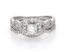 Previously Owned Neil Lane Princess-Cut Diamond Halo Bridal Set 1-1/8 ct tw 14K White Gold Size 8.5