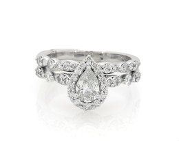 Previously Owned Monique Lhuillier Bliss Pear-Shaped Diamond Halo Bridal Set 1-1/5 ct tw 18K White Gold Size 6