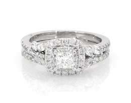 Previously Owned Monique Lhuillier Bliss Princess-Cut Diamond Halo Bridal Set 1-1/2 ct tw 18K White Gold Size 8