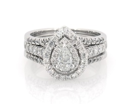 Previously Owned Pear-Shaped Diamond Halo Bridal Set 1-1/8 ct tw 10K White Gold Size 7.25