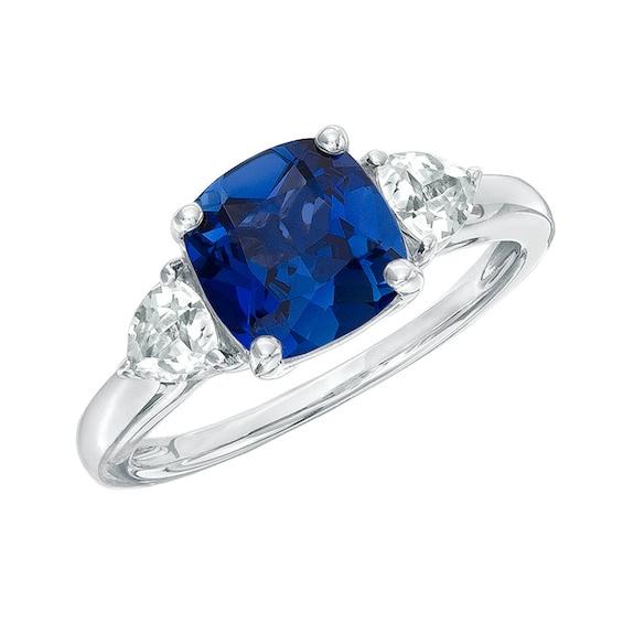 Blue & White Lab-Created Sapphire Ring Sterling Silver - Size 7