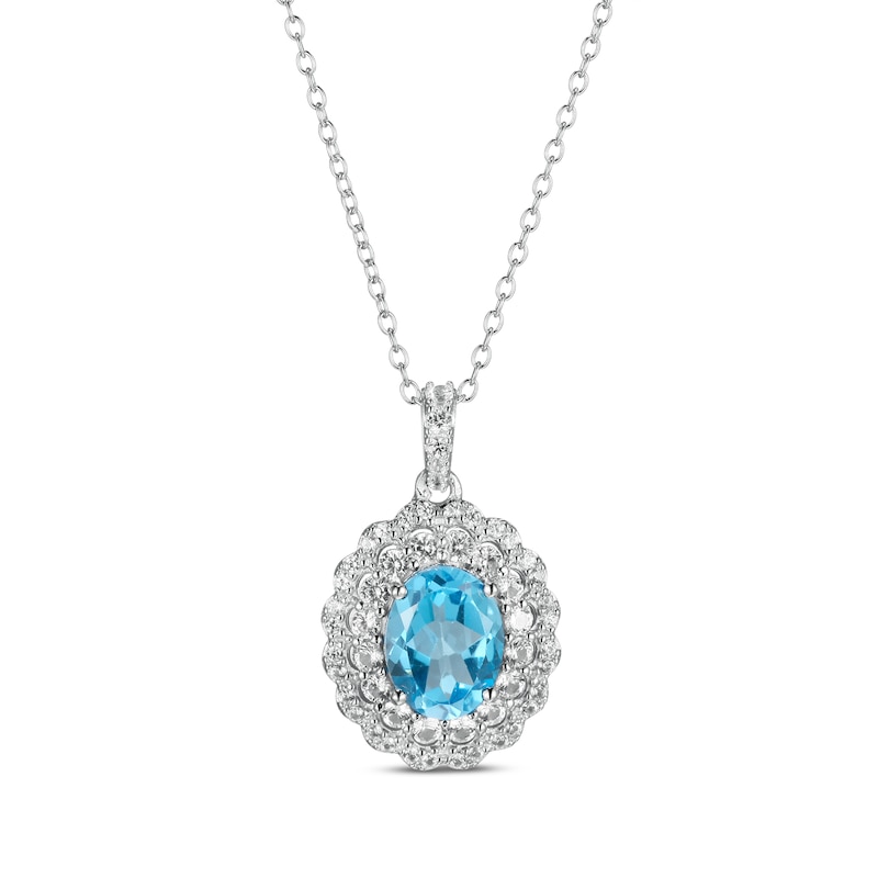 Main Image 1 of Blue Topaz & White Lab-Created Sapphire Necklace Sterling Silver 18&quot;