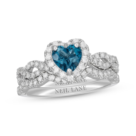 Neil Lane Heart-Shaped London Blue Topaz & Round-Cut Diamond Bridal Set 5/8 ct tw 14K White Gold