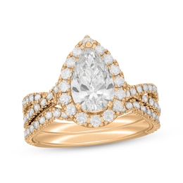 Neil Lane Artistry Pear-Shaped Lab-Grown Diamond Halo Bridal Set 2-1/2 ct tw 14K Yellow Gold